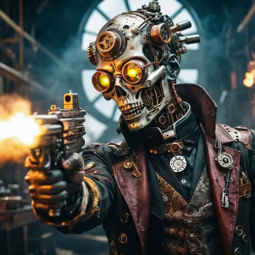 Prompt: multi media creation of a portrait of a enigma android.
steampunk, biopunk, 

zombies flying.   Guns firing.

vibrant atmosphere, captivating energy, (photorealistic), high-resolution, ultra-detailed, professional photography, (stunning visuals), 4K