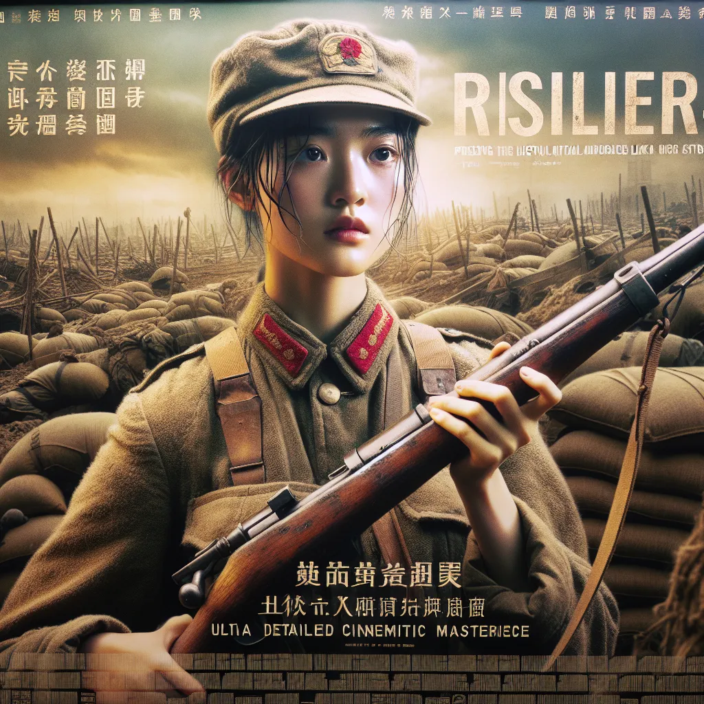 Prompt: (pretty chinese 17 female WWII soldier), vintage military uniform, gripping a rifle, propaganda poster, set against a historic battlefield backdrop, powerful and nostalgic atmosphere, capturing resilience, muted colors, dramatic lighting, textured details of the battlefield, historical accuracy, evokes courage and determination, ultra-detailed, cinematic masterpiece.