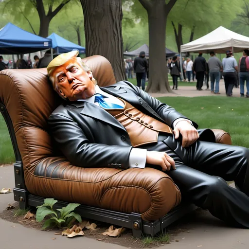 Prompt: photorealistic, (steampunk art), 
donald trump sleeping in the park, (homeless).