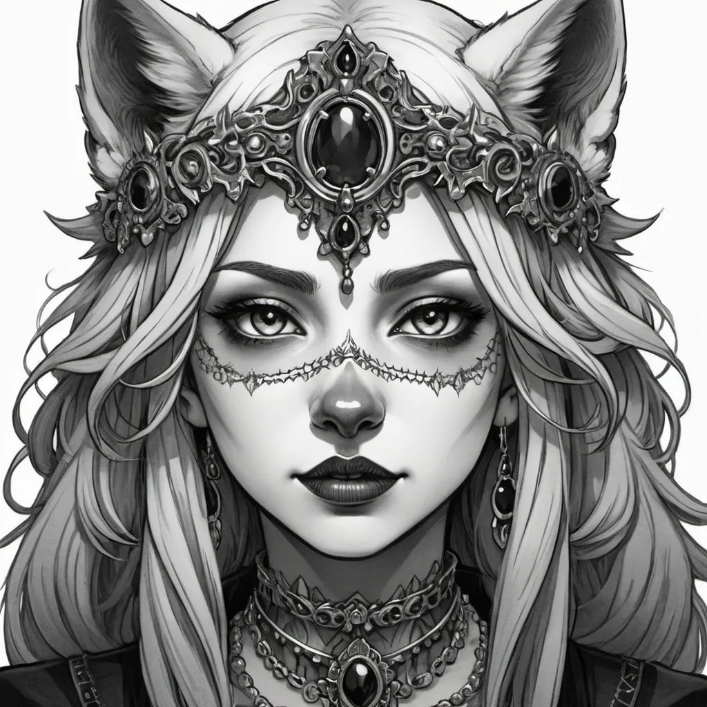Prompt: dessine Illustration of an anthropomorphic wolf woman wearing a gothic hown ((ultra detailed face)), anime style by MSchiffer with ultra-detailed face