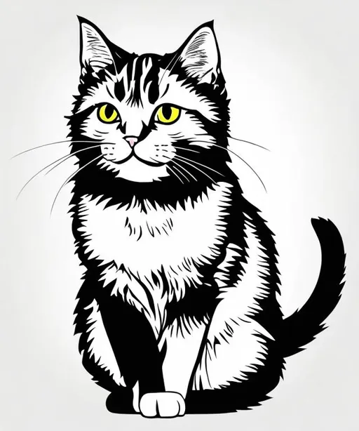 Prompt: Cat celebrating national cat day in style of cartoon pop art on white background with black outlines.