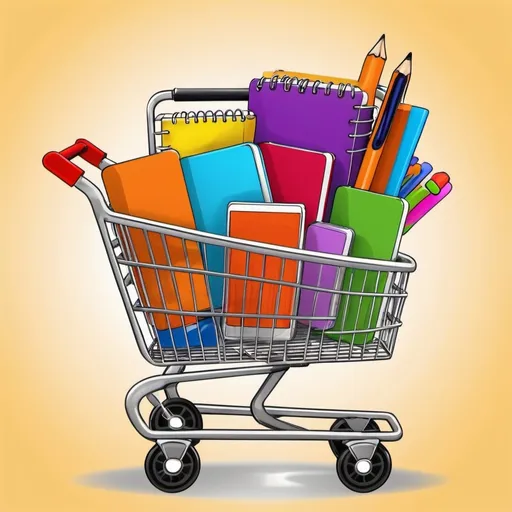 Prompt: create a image shooping trolley shooping clip art oren with writing ebook on , teaching and learning activities classroom