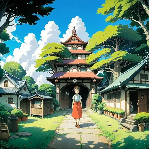 Prompt: 2d studio ghibli anime style, 360 degree panoramic, anime scene
