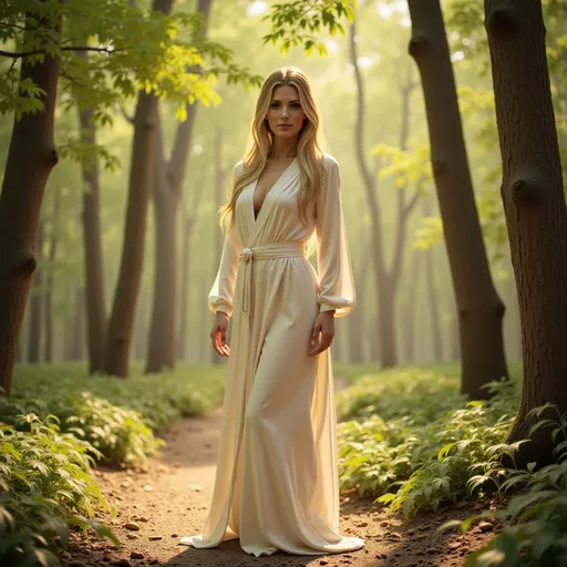 Prompt: (mymodel), (phtorealistic) (high detail), 8k, standing confidently in a beautiful, close up, smiling at the viewer, enchanted medieval forest, wearing a simple white robe, under dappled sunlight, vibrant green leaves framing the scene, ethereal ambiance with soft, magical glow, rich textures of the armor contrasting with natural surroundings, ultra-detailed, cinematic quality, inviting exploration of this enchanting realm.