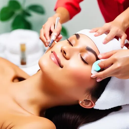 Prompt: beauty spa with an esthetician working on a patient's face
