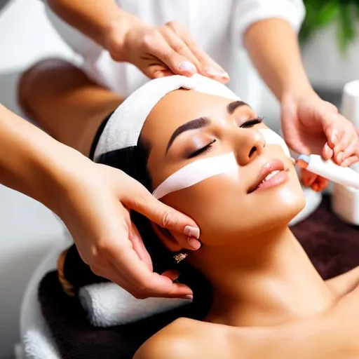 Prompt: beauty spa with an esthetician working on a patient's face
