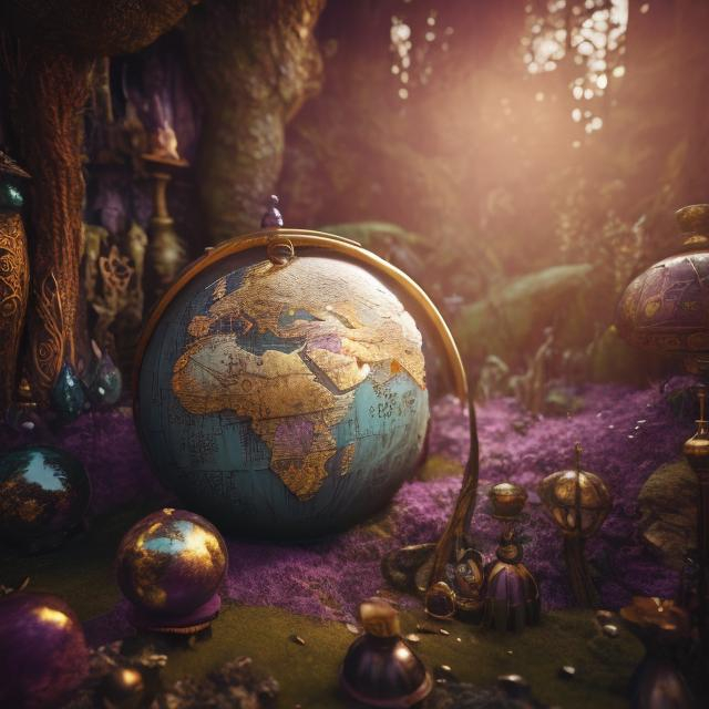 Prompt: Enchanted purple and brown  globe in the Fairyland Forest, Enchanting, Chic Modernist, Furry, close-up, textured, Faded, game icon, brilliant colours, surrealism, golden hour sun lighting, Hyperrealistic textures, intricate details, architectural visualization, Corona render, 8k