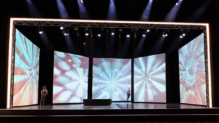 Prompt: modern theatre, stage, video projection mapping