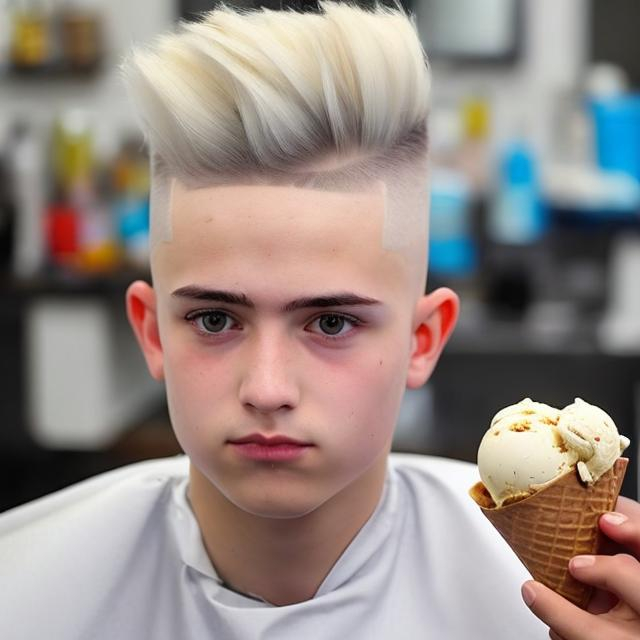 Prompt: A guy with a ice cream hair cut