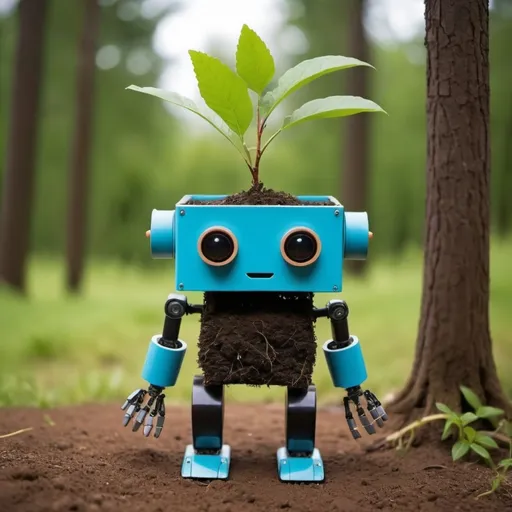 Prompt: make a simple cute robot that can plant trees