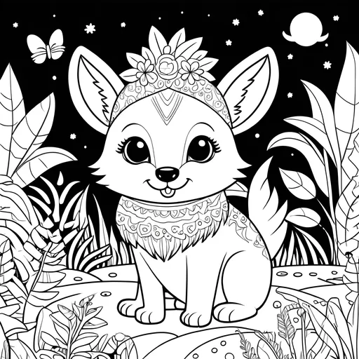 Prompt: B&W coloring book page, doodle cute animal, white and black, for children