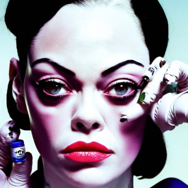 Prompt: Rose McGowan 1998 in a jawbreaker high fashion photograph, ultra high definition, realistic, multiple clones, 4k, high definition, high fashion, fashion photography, detailed features, sleepy eyes, drugged haze, pills, realistic lighting, artistic, edgy, professional, stylish