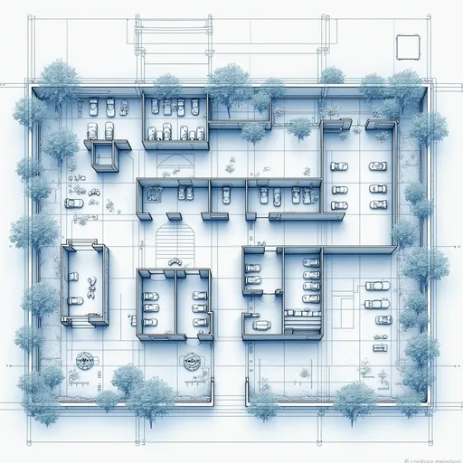 Prompt: Blueprint of a functional school layout, contemporary work environments, detailed classrooms, innovative facilities, spacious design, modern architectural elements, ample natural light, efficient workflow, clean lines, organized spaces, harmonious colors, creative learning areas, instructional zones, outdoor spaces for relaxation, interactive common areas, high quality, ultra-detailed, architectural schematic, professionally designed.