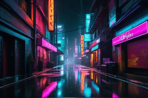 Prompt: (masterpiece,best quality, ultra realistic) , 32k, RAW photo, detail skin, 8k uhd, dslr, high quality", cyberpunk alley, neon lights, night, rain