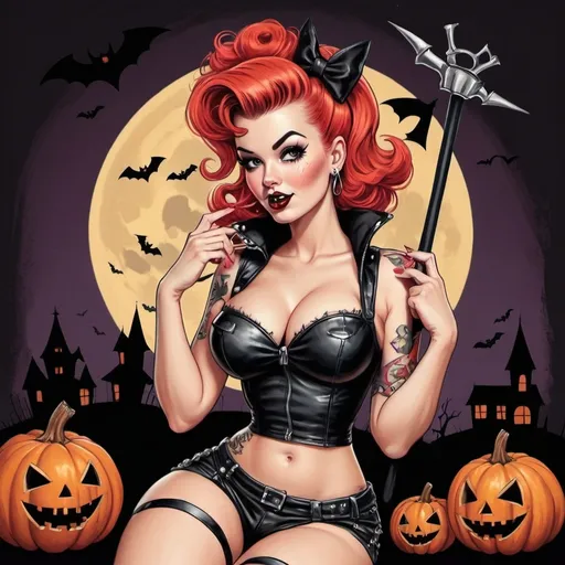 Prompt: pinup style halloween art with a punk theme
