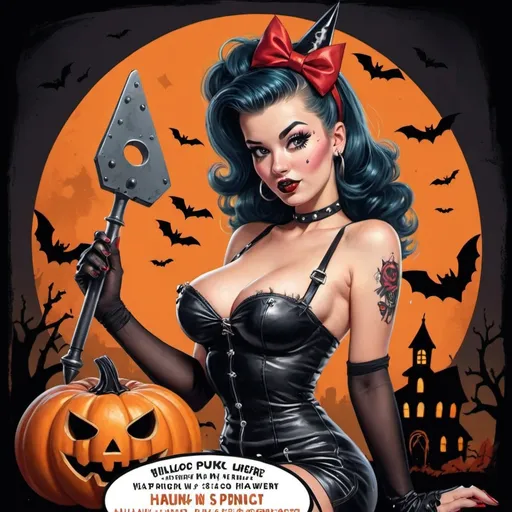 Prompt: pinup style halloween art with a punk theme 
