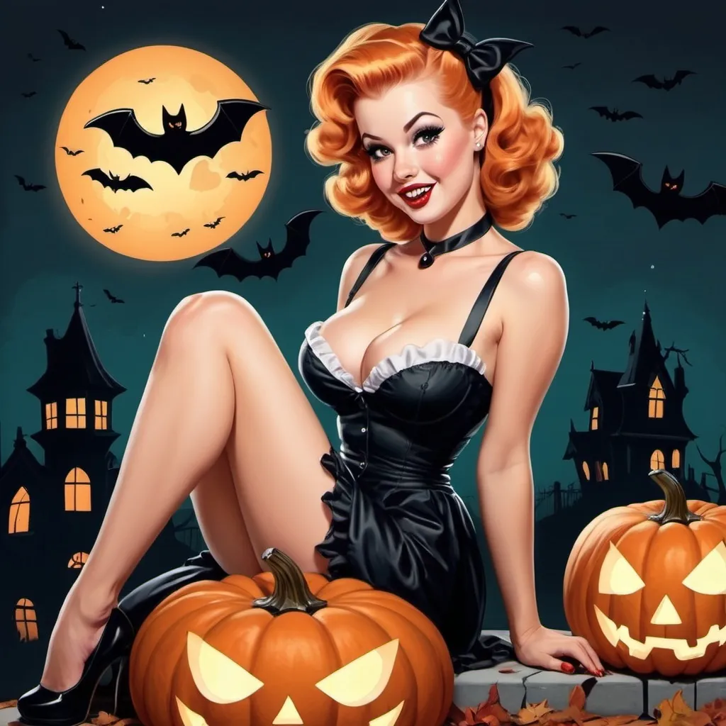 Prompt: cute and sarcastic  pinup Halloween art 