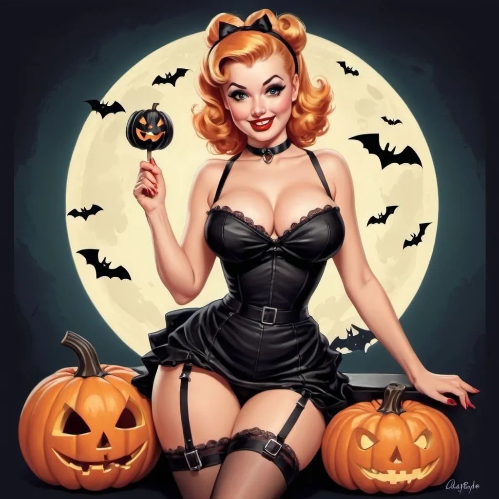 Prompt: cute and sarcastic  pinup Halloween art 