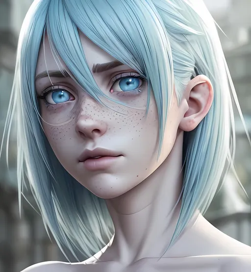 Prompt: freckled Clarie Farron with fringed choppy pale blue hair and light blue eyes | wearing casual dress| ultra-fine details, intricate scene, ambient lighting, soft glow, elegant, 16, symmetrical facial features, accurate anatomy, sharp focus, final fantasy cgi still, artgerm, taken on nikon d750, scenic, gossamer, iridescent, ethereal, auroracore, vaporwave, splash art, pixiv, tumblr instagram