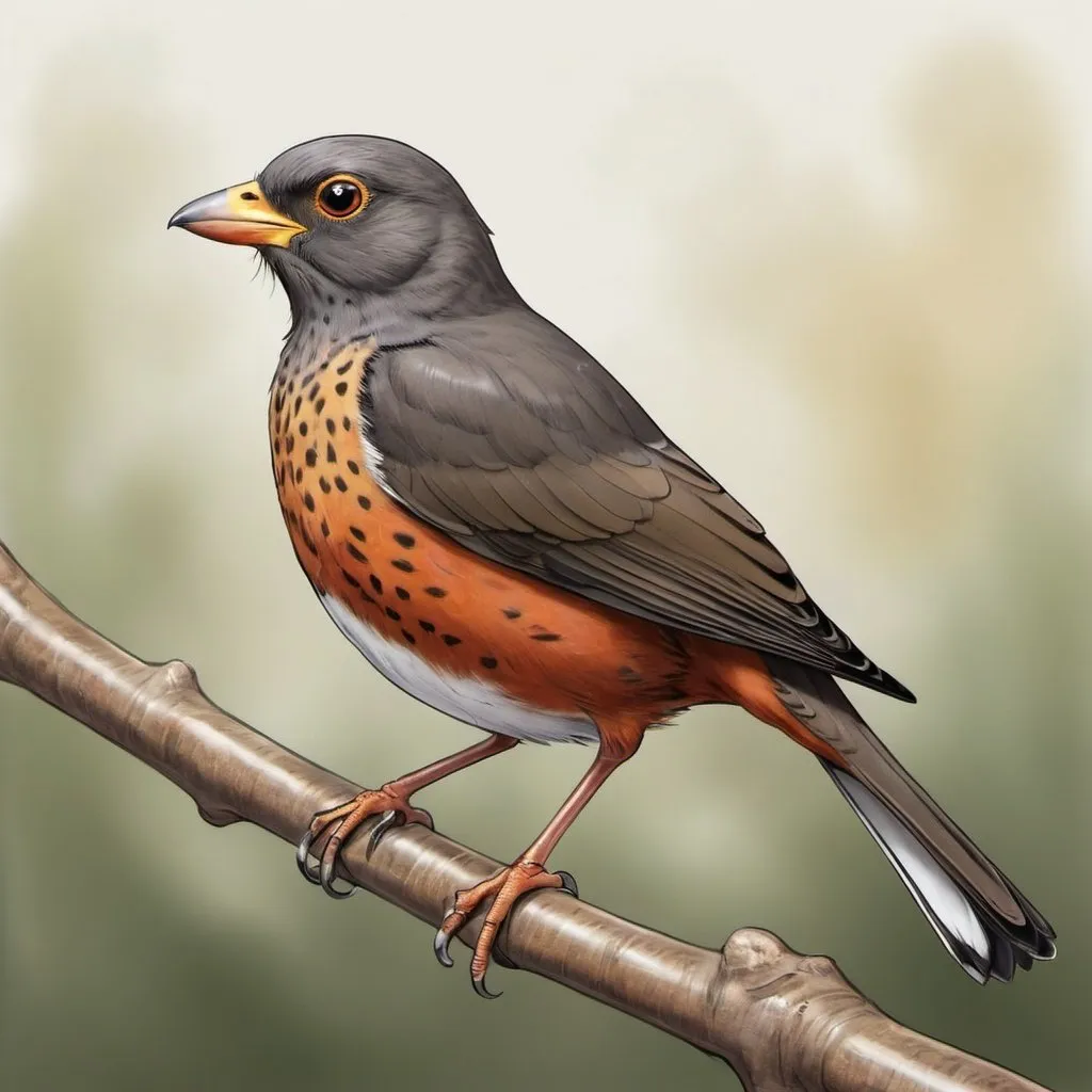 Prompt: Pájaro turdus fuscater caricatura apacible