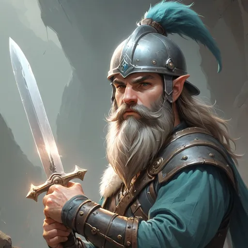 Prompt: a drawing of a man with a beard and a helmet on his head and a sword in his hand, Art of Brom, fantasy art, league of legends concept art, concept art