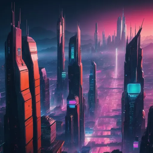 Prompt: A futuristic city on a distant planet with towering structures and neon lights