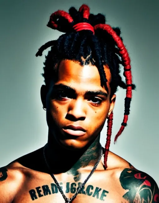 Prompt: xxxtentacion with half black half RED dreadlocks