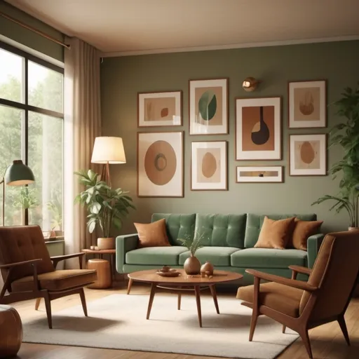 Prompt: midcentury interior with poster frames
