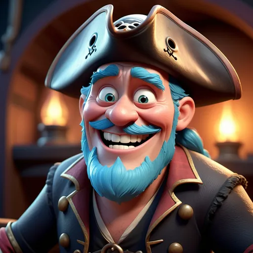 Prompt: Disney pixar character, 3d render style, old pirate evil laugh, cinematic colors
