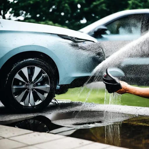 Prompt: A person  is washing a car