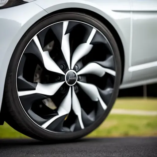 Prompt: Car Wheel with a precise small wind turbine