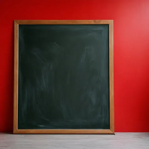 Prompt: Chalkboard leaning against red wall, chalkboard with 'no leaning', realistic painting, detailed chalk texture, high quality, realistic, minimalist, red tones, strong lighting