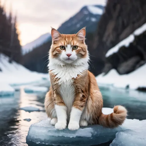 Prompt: a magical cat is sitting by an ice cold river
