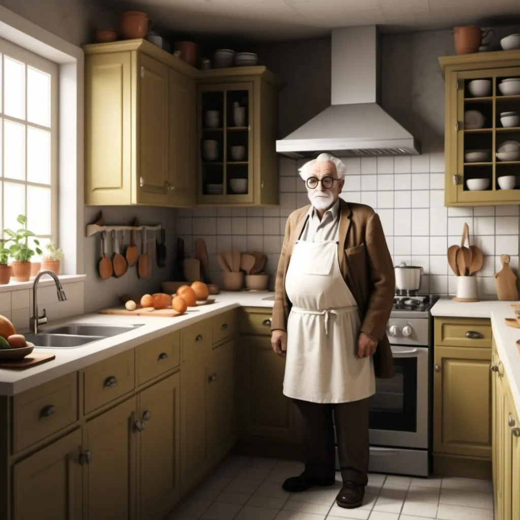 Prompt: generate an imagine of a grand father in a kitchen
