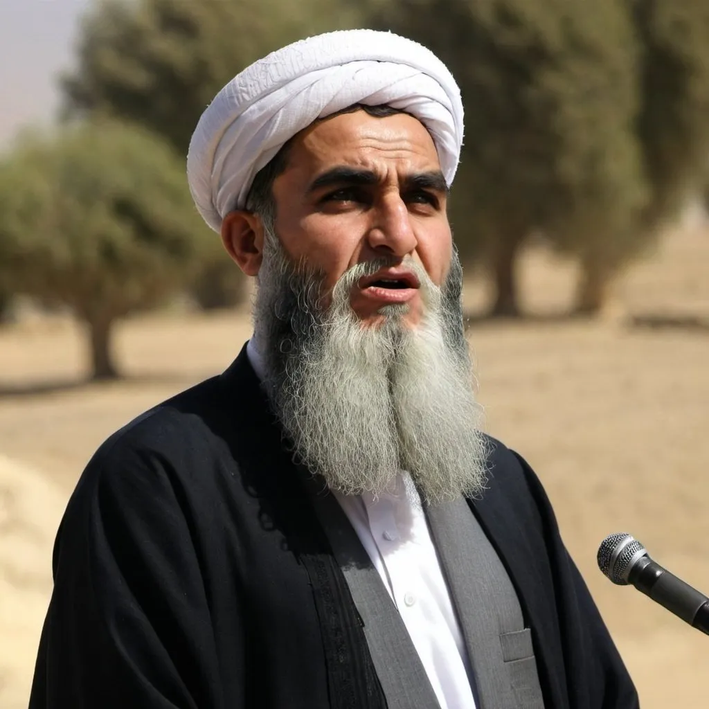 Prompt: A mullah standing and speaking 