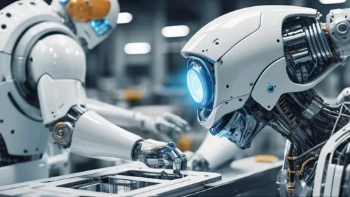 Prompt: inspecting cyborg parts on the assembly line inside a Sci-Fi industrial plant, futuristic metallic materials, white and blue tones, high quality, 8k resolution, sharp contrast, ultra-detailed, futuristic, metallic textures, dynamic lighting, professional realistic photography, photorealistic