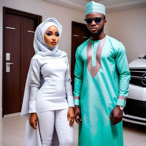 Prompt: Futuristic Nigerian modern outfit  for Muslim  and it beautiful but not tight