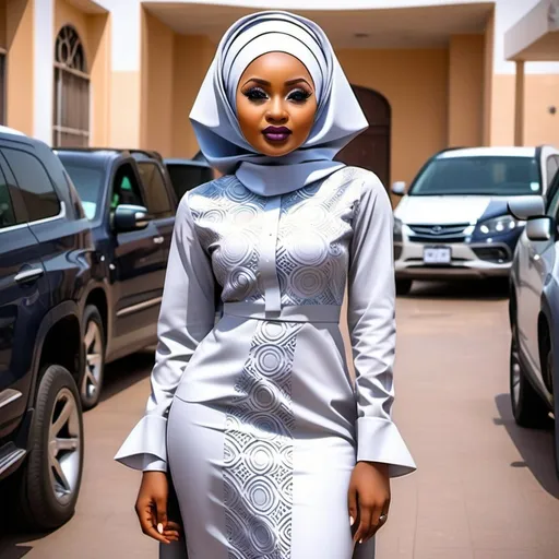 Prompt: Futuristic Nigerian modern outfit  for Muslim  and it beautiful but not tight