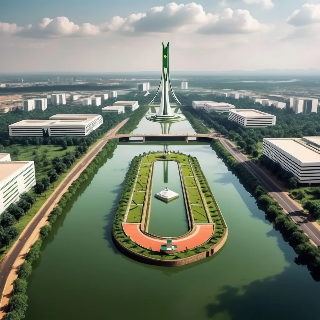 Prompt: Abuja but in a more futuristic and natural utopia society where every one is happy and also the Nigerian army in futuristic army cloth and weapons with the Nigerian flag and clean Nigerian rivers and oceans