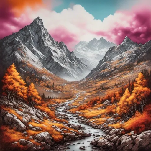 Prompt: <mymodel> Beautiful fall landscape mountainscape. Realistic, intricate detail, high quality