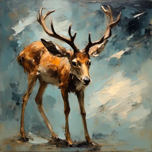 Prompt: <mymodel> a painting of a deer in space, inspired by Max Liebermann, oil on canvas, dynamic perspective and angle, featured on artstation, graham ingels, connectedness, sold at an auction, thin strokes, inspired by Gustaf Tenggren, fantasy art, detail shot, impressionist oil painting, masterpiece contrite conundrum, map patreon, fantasy comics, crayons, seurat, very grainy, warping shapes, swirl paint strokes, oil on canvas, pointillism, a detailed painting, inspired by Georges Seurat, digital art, 7 0 mm. digital art, in oil, in the style of hans thoma, atmospheric, blur, old