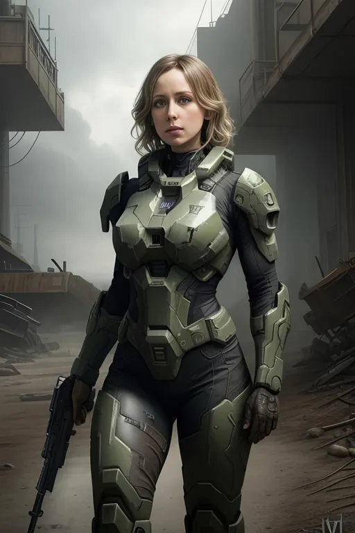 Prompt: "Vera Farmiga" ((detailed fit muscular body)), background oil painting in post apocalyptic sci-fi dieselpunk style by Anders Zorn and Joseph Christian Leyendecker, wearing (black Mjolnir Powered Assault gen 3 Armor) from halo games, highly detailed face, highly detailed eyes, highly detailed body, full body, whole body visible, full character visible, hyperrealism with hyperrealistic intricate details, anime vibes, cinematic volumetric dramatic dramatic studio 3d glamour lighting, backlit backlight, 128k UHD HDR HD, front view professional photography long shot, unreal engine octane render trending on artstation, triadic colors, sharp focus, occlusion, centered, symmetry, ultimate, shadows, highlights, contrast, art by Yoji Shinkawa and WLOP and Ilya Kuvshinov  and Greg Rutkowski and Vladimir Volegov,