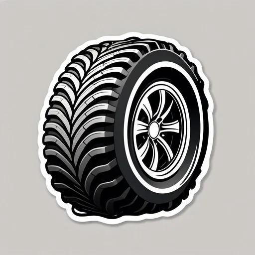 Prompt: die-cut sticker, minimal B&W icon, featuring a large, textured tire. the design incorporating dynamic lines suggest of movement. minimal line vector design, white background without rim
