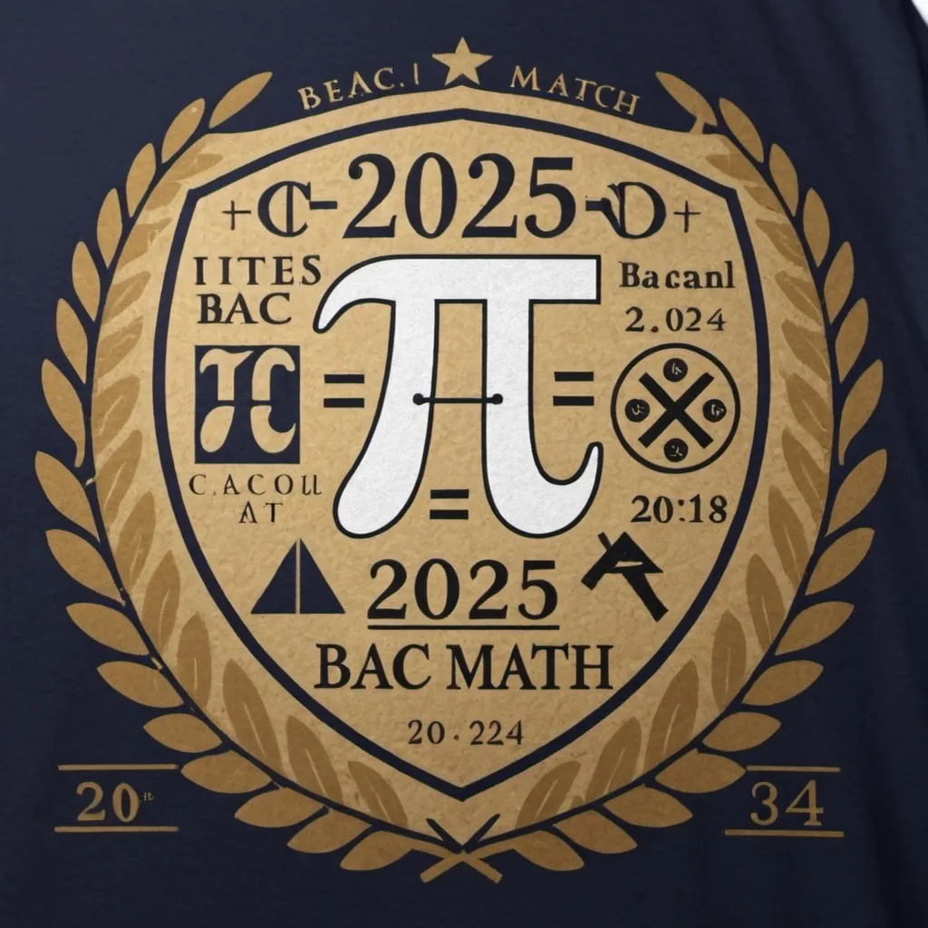 Prompt: a a small logo on the corner of a shirt that contains mathematical symbals and contains the word bac Math 2024_2025