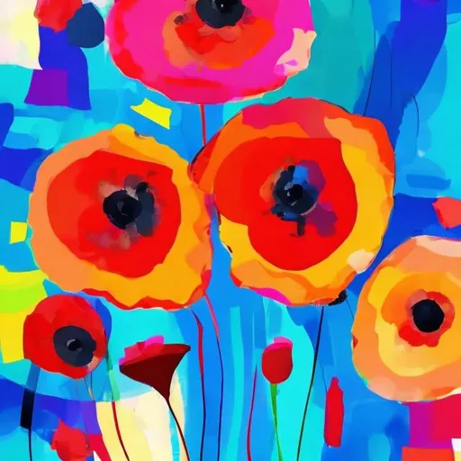 Prompt: Modern abstract poppy with happy colors, bright, hopeful