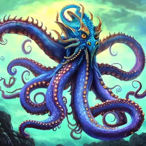 Prompt: Fantasy style painting of a dragon octopus 