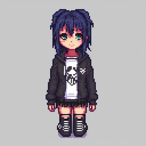 Prompt: teenage anime girl in emo clothes