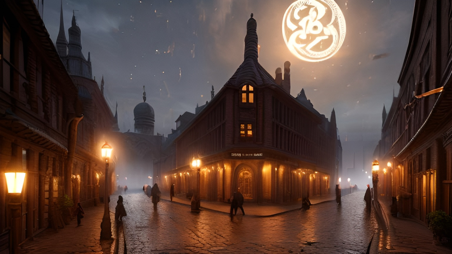 Prompt: a street backdrop made of brick, candles, buildings with highly ornate and detailed medieval architecture with no people, Dungeons and Dragons, Wizards of the coast, long shot, volumetric lighting, trending on artstation, beautiful, narrow, realistic 