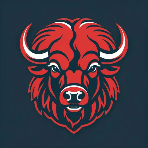 Prompt: A dynamic football team Bison logo that is the color red