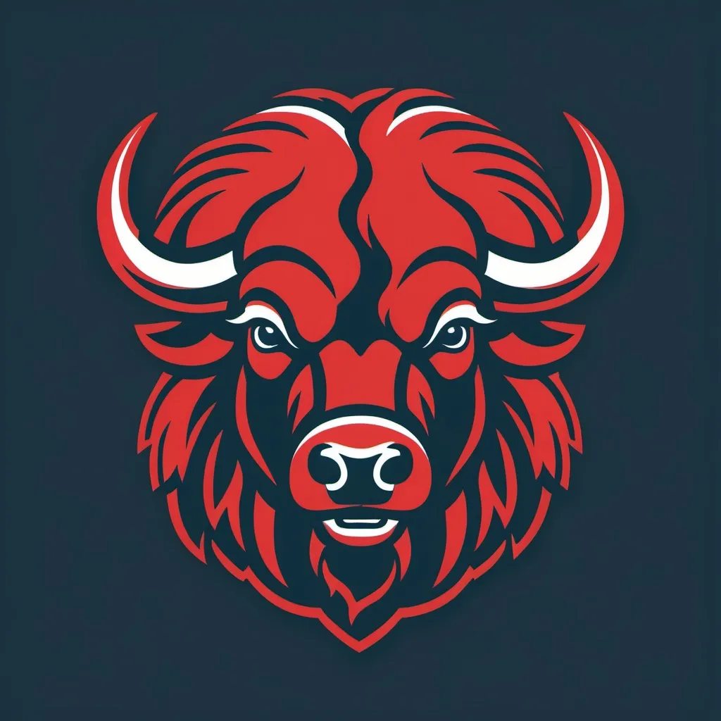 Prompt: A dynamic football team Bison logo that is the color red